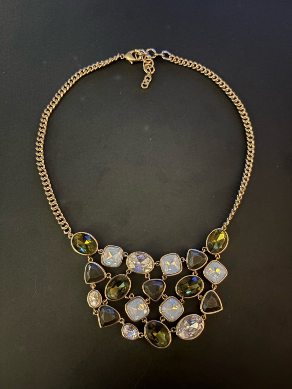 Charming Charlies Gold-Tone Multi-Stone Statement Necklace - Olive Green & Clear